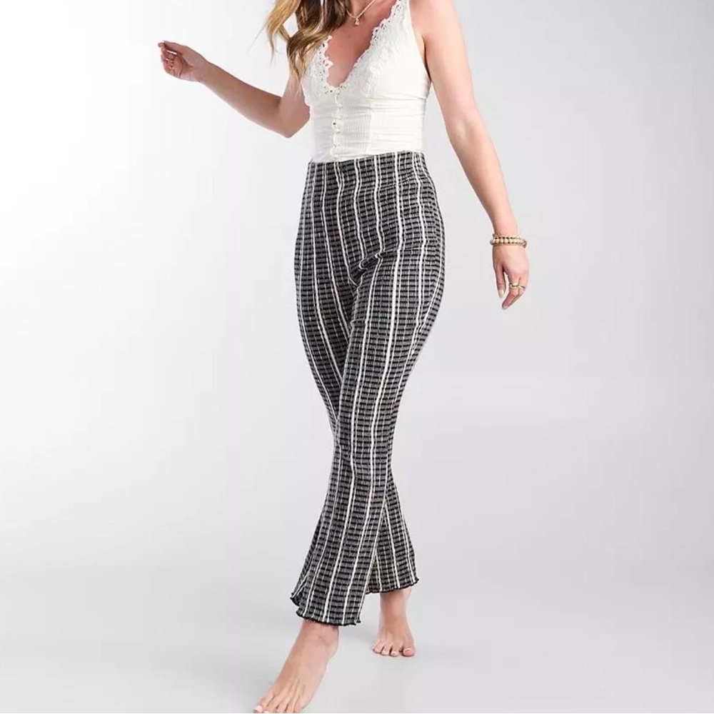 Free People Stretchy Striped High Rise Flare Pants